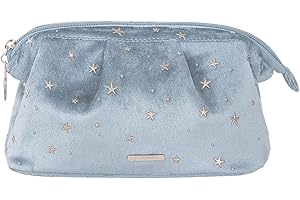 IYOU Trousse à Maquillage Mode en Velours Motif étoile Bleu Maquillage Sacs Beauté Organisateur Sac à Main Portable Voyage Trousses de Toilette pour Femme et Fille