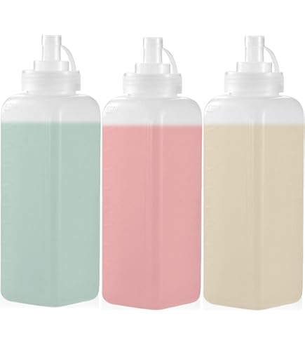 qjuwhua Knijpfles, 3 stuks, 600 ml, plastic knijpfles met doppen, sausfles, spuitfles, geen lekkagedispenser met etiketten, borstel, voor ketchup, scherpe sauzen, olijfolie, schilderen