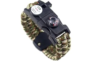 MANSWILL 21 in 1 Survival Bracelet, 7 Core Paracord Emergency Sports Wristband Gear Kit Waterproof Compass, SOS LED Light, Thermometer, Rescue Whistle, Fire Starter Multi-Tool Wilderness Adventure Accessories