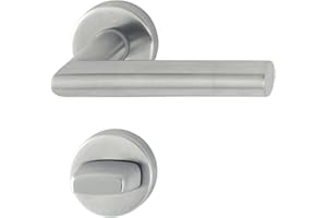 Hoppe 3286438 Amsterdam New York Poignée de porte de WC avec rosace, rosace avec bouton de condamnation, acier inoxydable mat