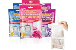 QLV Wardrobe Hanging Dehumidifier Bags (6 Pack) | Moisture Absorber & Damp Absorber | Scented Disposable Dehumidifiers | Fast-Acting, Long-Lasting | Wardrobe Fresheners for Home
