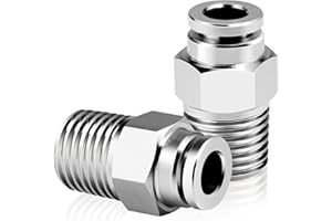 TAILONZ PNEUMATIC 304 Stainless Steel Male Straight 8mm Tube OD x 1/4 BSP Push to Connect Fittings PC8-02 (Pack of 5)