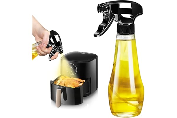 AHOUGER Pulvérisateur d'huile noir, 200 ml, flacon pulvérisateur d'huile amélioré pour huile alimentaire, spray d'huile en verre pour friteuse à air chaud