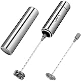 GOSCIEN Milk Frother, Handheld Foam Maker, Portable Drink Mixer with 2 Whisk Head and One Storage Tube (Silver)