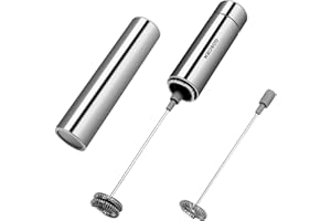 GOSCIEN Milk Frother,Handheld Foam Maker, Battery Operated Electric Foam Maker, Portable Drink Mixer with 2 Stainless Steel Whisk and Storage Tube for Cappuccino, Bulletproof Coffee, Latte