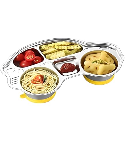 Piatto Svezzamento Con Ventosa - 3 Scomparti In Acciaio Inossidabile 304, Con Coperchio E Posate Per Bambini | Ideale Per Casa E Viaggio - Foto 2