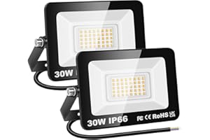 RIGIDON 2x 30W Luci da Esterno, 3000 Lumens Faretto Led, Fari di Sicurezza, Proiettore Led Esterno, Faretti LED Lampada Luce Bianca Naturale 3000K, IP66 Per Giardino Cortile Garage Piazza Officina