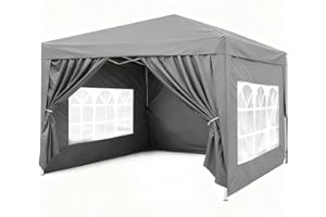 ‎ISE ISE Pavillon 3x3 mit Seitenwänden, Faltpavillon stabil inkl.Tragtasche, Pavillion klappbar 3x3m UV-Schutz 50+,Partyzelt höhenverstellbar für Garten,Grau