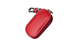 PROM-NOTE Genuine Leather Car Key Chain Zipper Key Case,Faraday Bag For Car Keys Keyless Entry Fob Guard RFID Signal Blocking Pouch Bag, Genuine Leather Car Keychain Key Holder Bag Wallet Cover/Key Zipper Case