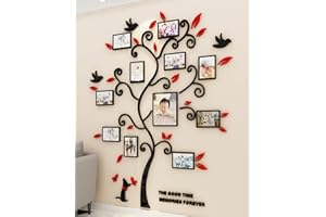 GUANGMU Albero Adesivo da Parete - Fai da te 3D Adesivi Murali Alberi e Famiglia Cornice Per Foto Wall Stickers Con Arts Decorazioni per Camera da Letto Soggiorno Ufficio (S: 130 * 107cm,Rosso)