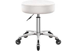 WKWKER Wytrzymały stołek kosmetyczny na kółkach Obrotowy regulowany stołek Krzesło z grubym skórzanym siedziskiem Stołek kuchenny Stołek kreślarski Stołek biurowy Stołek do masażu Biały