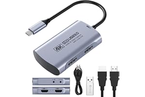 Guermok 4K 60 FPS & 1080P 240 FPS HDMI-Capture-Karte für Streaming, USB 3.0 zu USB-C/A, 4K30 Passthrough, 3,5-mm-Audioeingang und Mikrofonausgang, kompatibel mit Switch 2/1, PS, Quest 3, PC, Pad