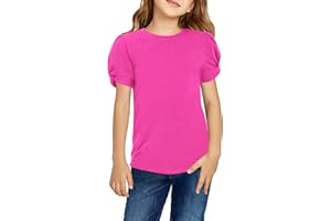 Arshiner Filles T-Shirts Manches Bouffantes Enfants Loisirs été Tee Chemises Mode Col Rond Coton Basic Manches Courtes Casual Tshirt pour Fille 4-13 Ans