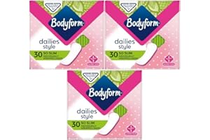LINENVALE Bodyform So Slim Liners - Individually Wrapped, Lightly Scented, Extra-Breathable - CurveFit Technology, Slim for Snug Fit - Flexible and Absorbent Thin Pads for Women - Pack of 30 (90 Liners)