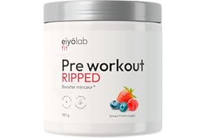 PRE WORKOUT RIPPED | Booster Musculation Minceur sans Créatine | Caféine, Bêta-alanine, L-Carnitine, Taurine, Arginine, Tyrosine | Énergie + Congestion Musculaire | 180g | Fruits Rouges | Eiyolab