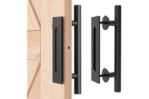 Docache Manija de Puerta de Granero,Tiradores de Puerta de Cobertizo Negro, Tirador de Puerta Corredera, Manija de Puerta de Granero Resistente, para Garaje, Granero, Jardín Portones (30cm, Circular)