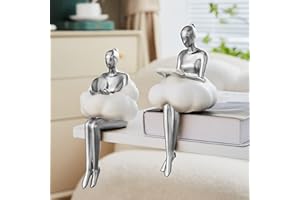 MASVAN Gold Home Decor Women Thinker Statue, Modern Bookshelf Figurines Accent Decorations for Living Room, Resin Abstract Art Collectible for Office Bedroom Table Desk (Silver)