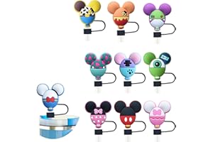 Dinghaole 10 szt. silikonowe nakładki na słomki z motywem myszy do słomek 10 mm, pokrywka słomki wielokrotnego użytku, kubek pyłoszczelne zatyczki