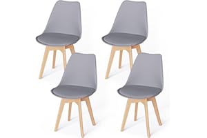 WAFTING Set 4 Sedie da sala da pranzo, Sedie cucina con Gambe in legno di faggio e cuscini, Sedie stile nordico utilizzate in sale da pranzo, soggiorni, uffici e altri luoghi (grigio)