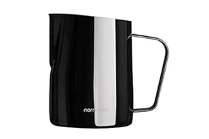 Normcore Dzbanek na mleko z okrągłą wylewką, dzbanek do gotowania na parze espresso, dzbanek do spieniania mleka, kubek do cappuccino latte art, nieprzywierający, czarny (600 ml)