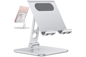 OMOTON Soporte para Tablet Ajustable Mejorado, Soporte para iPad con Base Más Pesada, Base Plegable Móvil de Escritorio de Aluminio Resistente Compatible con Nuevo iPad Pro Air Mini 2021 etc. Argento