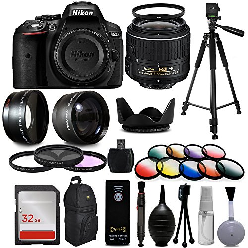 Nikon D5300 digitale DSLR Kamera + 18–55 mm VR II + Weitwinkel mit Fisheye und Makro-Effekte + 30 PC-Zubehör Bundle + 152,4 cm Stativ...