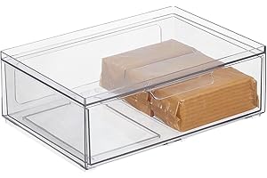 mDesign Duży Plastikowy Pojemnik Kuchenny - Zamykany Pojemnik do Przechowywania Żywności - Pojemny Organizer Kuchenny z Pokrywką - Plastikowe Pudełko do Piętrowego Ustawiania - Przezroczysty