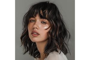 Colorful panda damska czarny mix brązowy krótka bob falista kręcona peruka z grzywką dla kobiet, naturalne włosy odporne na ciepło syntetyczne peruki zastępcze 10 cali