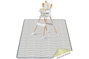 MOXTOYU Splash Mat for Under High Chair 53", Waterproof Non-Slip Baby Mess Mat, Washable Floor Protector for Feeding, Painting, Craft, Playtime, Picnic and Table Cloth (135x135cm, Wave)