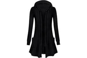Flikity Womens Longline Hoodies Zipper up Knee Length Cardigan with Large Pockets Long Sleeve Tunics Casual Work Clothes Ladies Lightweight Jackets M-2XL