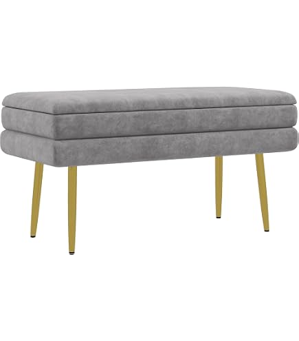 Banquette Décorative Housse Amovible Banquette Scarlett Avec Coffre De Rangement - Velours Crème, Pieds Métal, 75x30x42 Cm - Banc Déco & Pratique