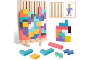 GÉNÉRIQUE Puzzle en Bois Tetris, Jouets éducatifs, Jeux Montessori 3 4 5 6 Ans, Puzzle Empilé Tetris avec Carte, Jouets Jigsaw, Multicolores, Coloré Blocs Géométriques Tetris, Cadeau pour Enfants