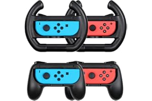 Lioncast Steering Wheel & Grip Set - Compatible with Nintendo Switch - 2 Non-Slip Wheels & 2 Controller Grips Designed for the Joy-Con - Two-Player Accessories for Racing & Adventure Games - Black