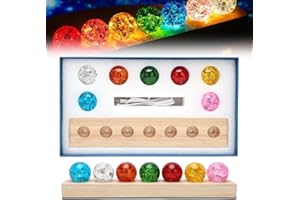 LUPATDY 3D Kristallkugel Nachtlicht, 7 Farben Kristallkugeln 40mm Eis Riss Kugeln Glaskugel Planeten Lampe mit Holzsockel, Astronomie LED Ball Lampe, Chakra Kristallkugeln Heilkugeln Kugel für Raumdekoration