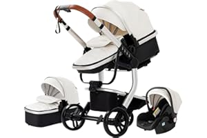 Magic ZC Kinderwagen 3 in 1, Kinderwagen mit Faltbarem Tragbarem One-Click-Design, Buggy mit Umkehrbarem Zwei-Wege-Schub, Kinderwagen 3 in 1 Komplettset mit Zubehör Hohe Landschaft (weiß 518)