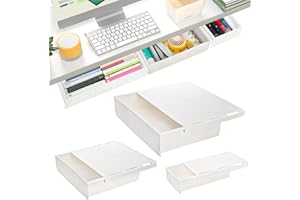 YOUEON 3 Pack Under Desk Drawer Slide Out, Self-Adhesive Under Table Drawer, Hidden Attachable Under Desk Storage Drawers, Stick on Drawers for Office, Home, School, White