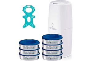 BABYCONCEPT Angelcare® Classic XL Starter-Set: Windeleimer (rückenfreundliche Höhe 69cm) + 7 Nachfüllkassette + Nip® Beißmännchen