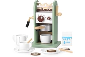 GAGAKU Macchina da caffè in legno con macinino, macchina da caffè in legno, giocattolo per giochi di ruolo con accessori, regalo per bambine e ragazzi (D3.004)