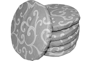 Russo Tessuti 6 Cuscini Sedie Cucina Coprisedia Imbottiti Rotondi Ghirigori Elastico-Grigio