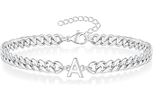 Angelra Silver Initial Cuban Link Chain Bracelets for Men Christmas Gifts - Meaningful Letter Bracelet for Women, Unique Father's Day Gifts for Husband Dad Grandpa Brother Friend