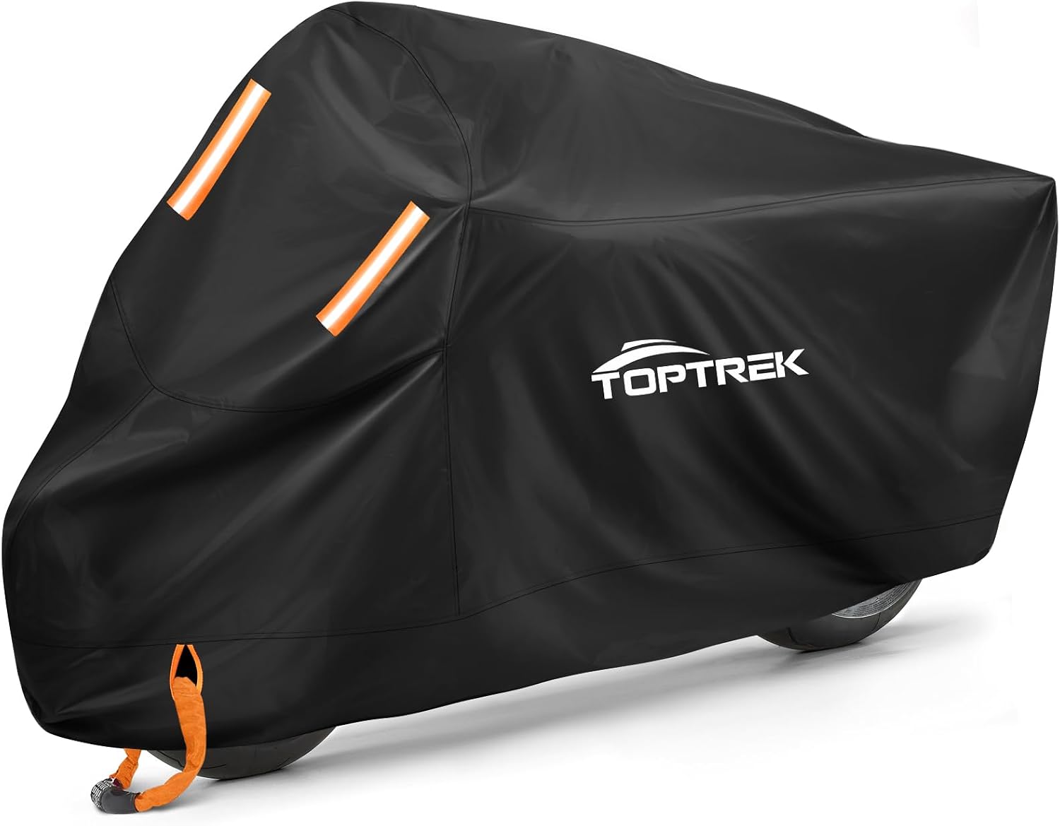 toptrek Motorbike Cover, 210D Oxford XXL Motorcycle Cover Waterproof with Orange Lock Holes and Windproof Buckles, Dustproof UV Protection Scooter Moped Cover for Motorbikes (96.5 x 41 x 50inch)