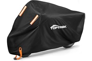 toptrek Motorbike Cover, 210D Oxford XXL Motorcycle Cover Waterproof with Orange Lock Holes and Windproof Buckles, Dustproof UV Protection Scooter Moped Cover for Motorbikes (96.5 x 41 x 50inch)
