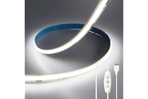 ShineBurky Tira de LED COB USB 5V 2M, Blanco Frio 6000K Regulable CRI93+ Anchura 8mm Luces LED Habitacion Cinta LED Flexible para Fondos de TV Cocina Fiesta DIY Decoración