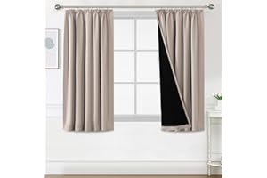 H.Versailtex 100% Blackout Curtains for Bedroom, Pencil Pleat Black Out Living Room Curtains Super Soft Thermal Insulated Curtain Pair Panel with Tiebacks, W46x L54 Inch, 2 Panels, Natural Sand