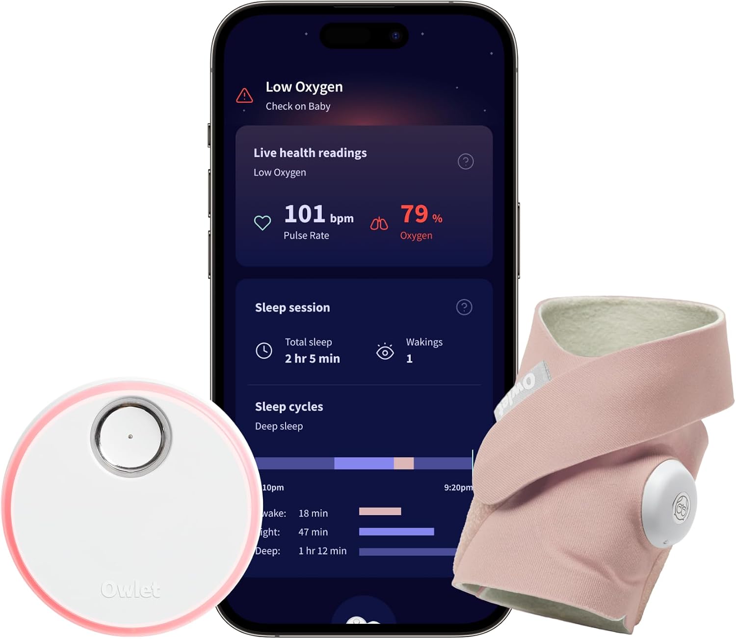 Owlet Dream Sock® - Smart Baby Monitor - Track Live Pulse (Heart) Rate, Oxygen in Infants | Dusty Rose