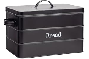 Harbour Housewares Vintage Bread Bin with Airtight Lid - Black - Steel Industrial Breadbins Storage Caddy Bread Bins for Kitchen Loaves, Pastries, Rolls
