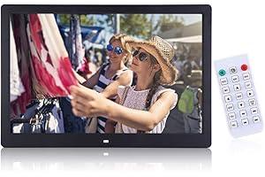 DIOCHE Cadre photo numérique, 15,4 ", 1280 x 800 HD, de qualité supérieure, pour photo, réveil, album, télécommande, multifonction, lecteur vidéo USB, noir