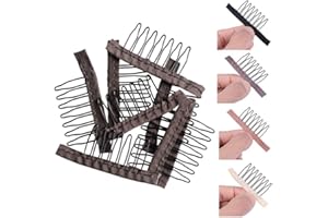 YANTAISIYU 24 pcs/lot Wig Combs Clips 7-teeth Steel Teeth Polyester Durable Cloth Accessories for Wig Caps (Dark Brown)