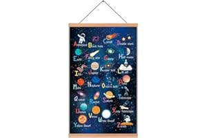 KAIRNE Poster Spaziali,Poster e Stampe Lettere dell'Alfabeto,Quadri per Camera Bambini,Pianeta dello Spazio Esterno Stampe Parete per Cameretta Neonato Asilo Nido Decor,Con Cornice Magnetica in Legno,28×45CM