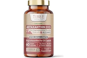 TIME HEALTH Organic Astaxanthin Oil 8mg - Pure & Natural Astaxanthin - 60 Capsules - Carrageenan Free - Super Antioxidant - Premium Algamo® Oil - Haematococcus Pluvialis - UK Made - Zero Additives - EU Source